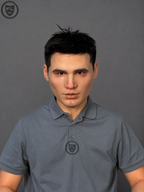young male film production mask worn front view