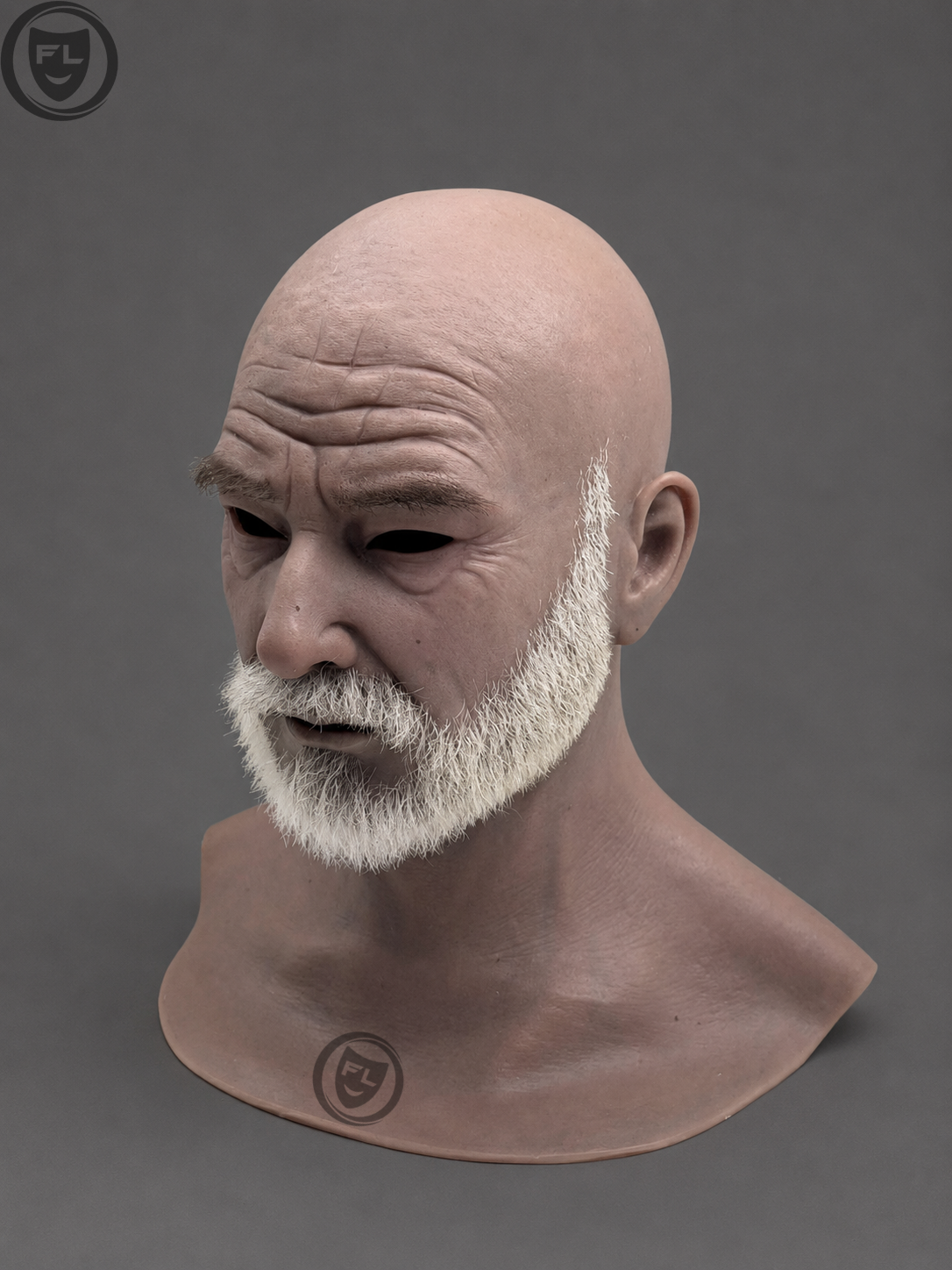 full head silicone mask right side profile with white beard