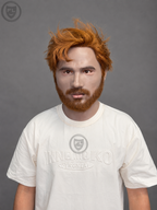 realistic ginger hair silicone mask worn front view