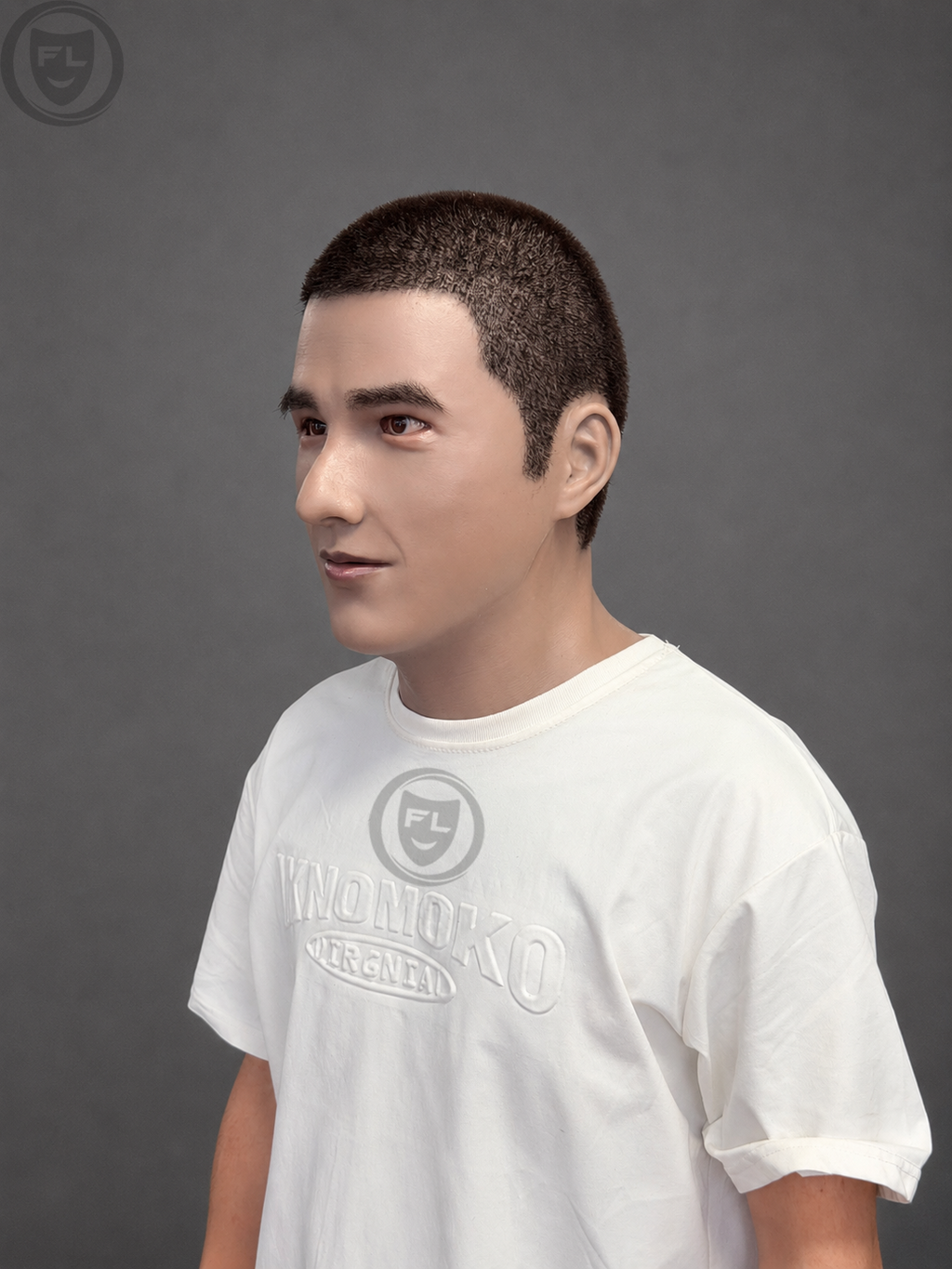 young professional silicone mask three quarter side view