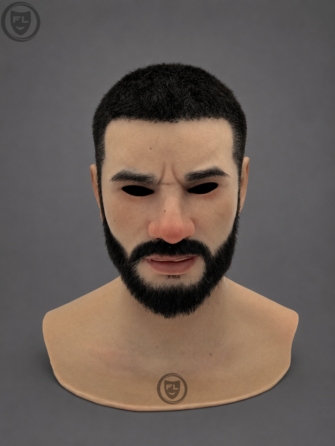 realistic trimmed beard silicone mask front view