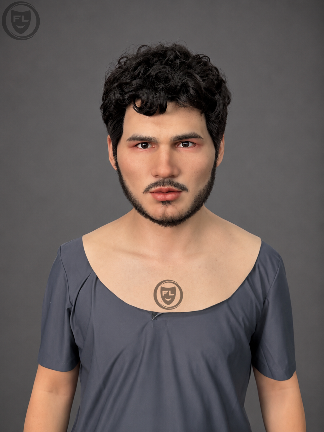 realistic young male silicone mask worn front view