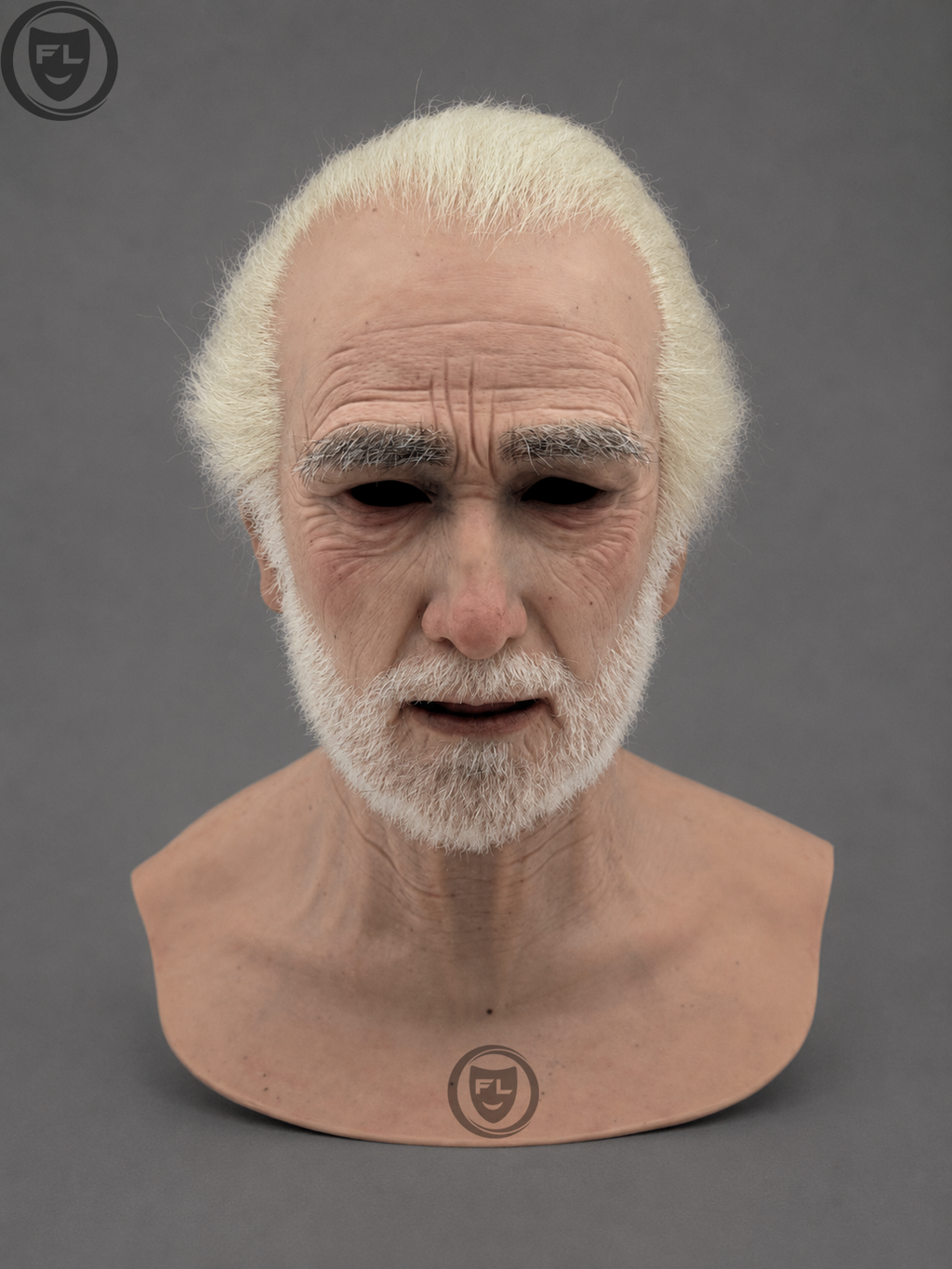 realistic elderly male silicone mask front view