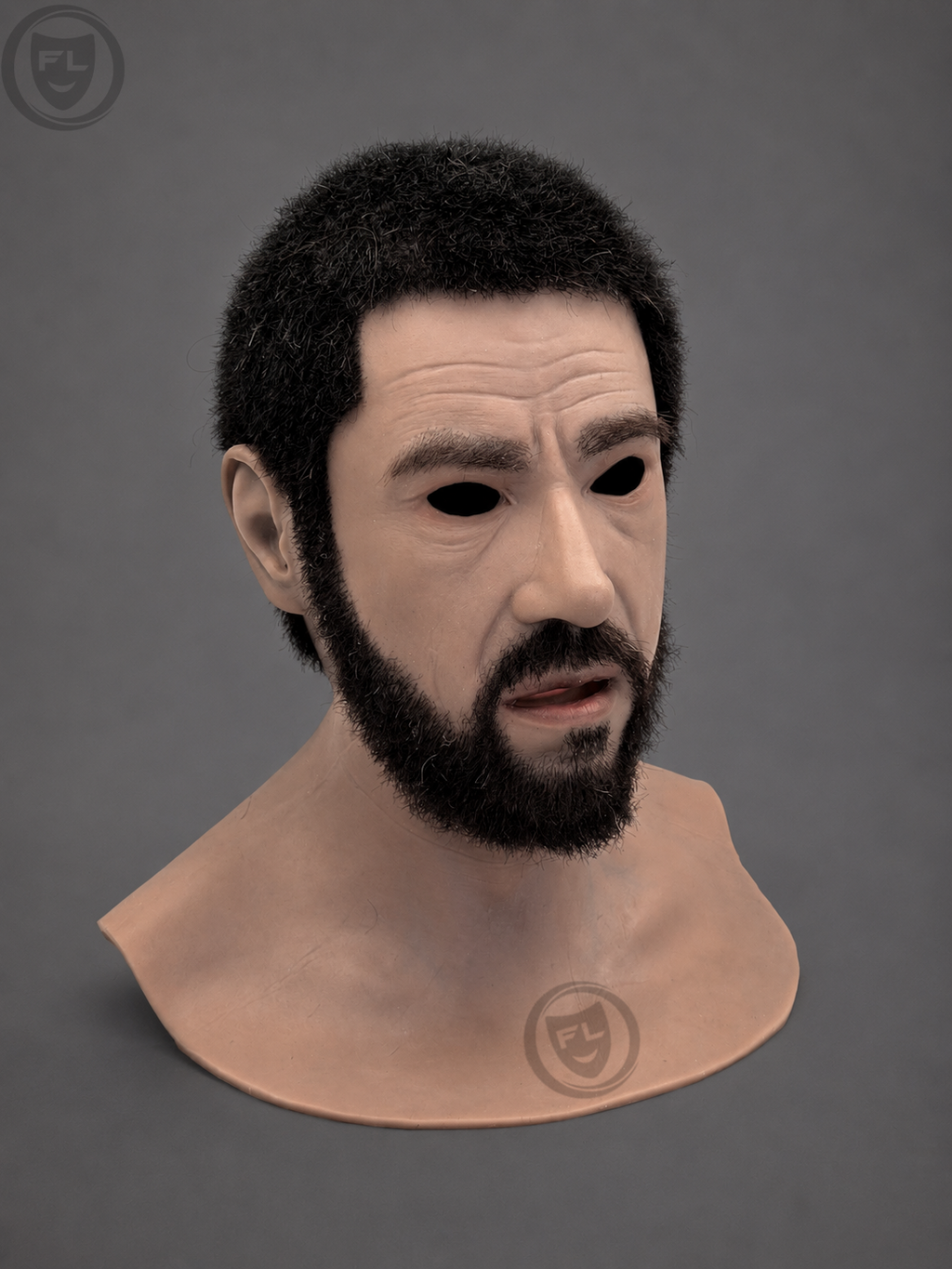 full head bearded silicone mask left side profile