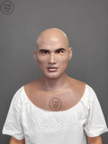 athletic bald male silicone mask worn front view