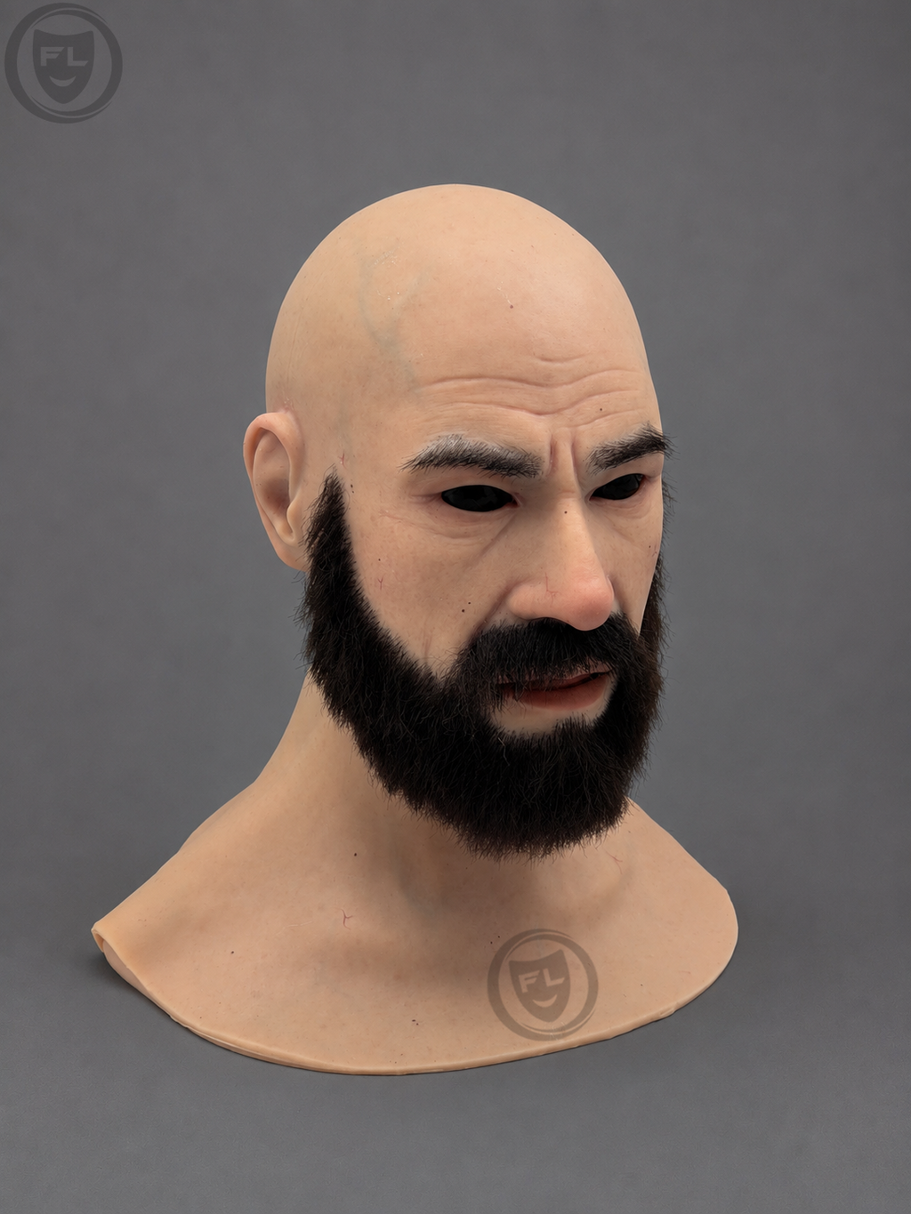 muscular bald movie prop mask left side profile