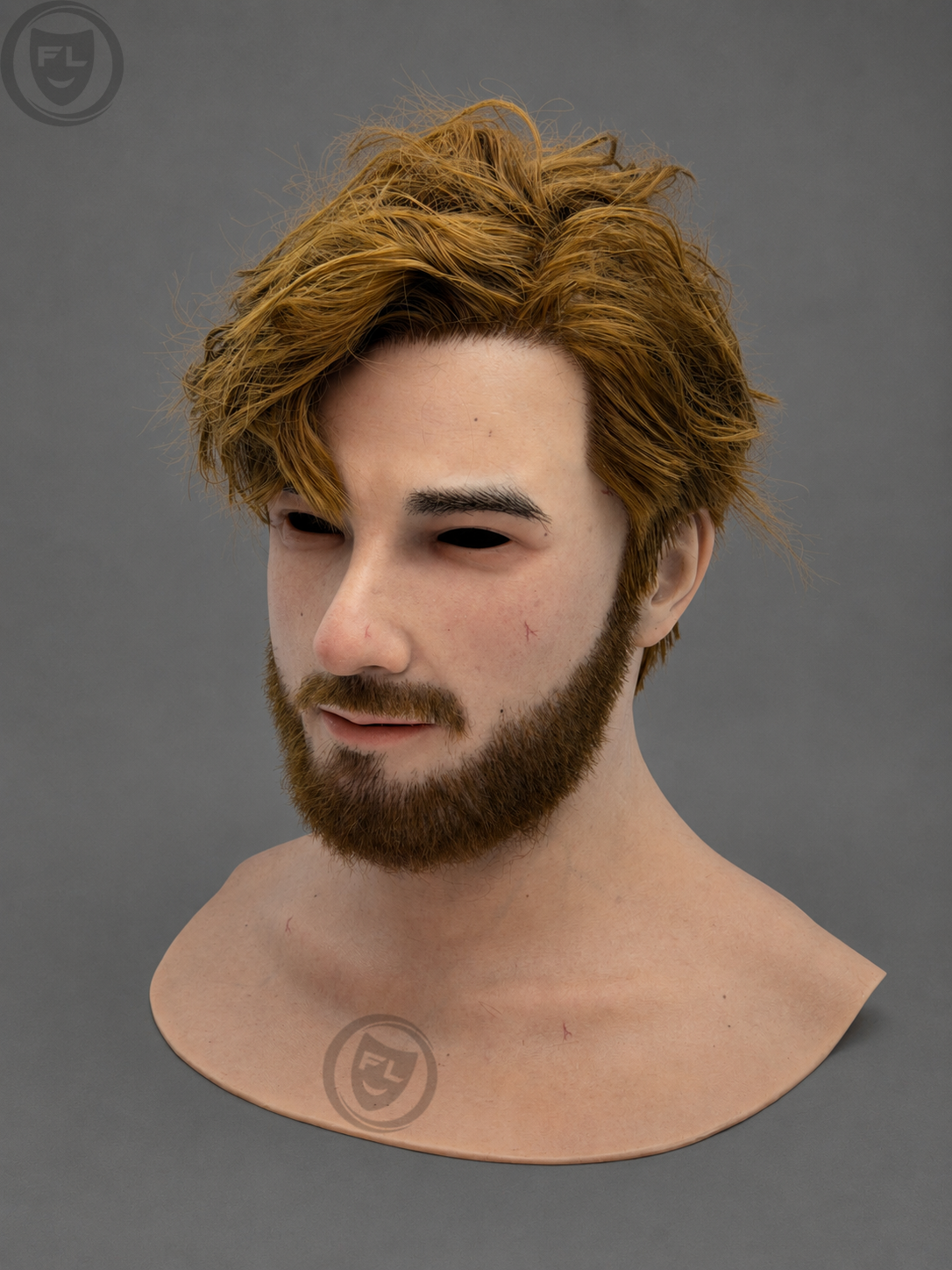 full head silicone mask right side profile with beard