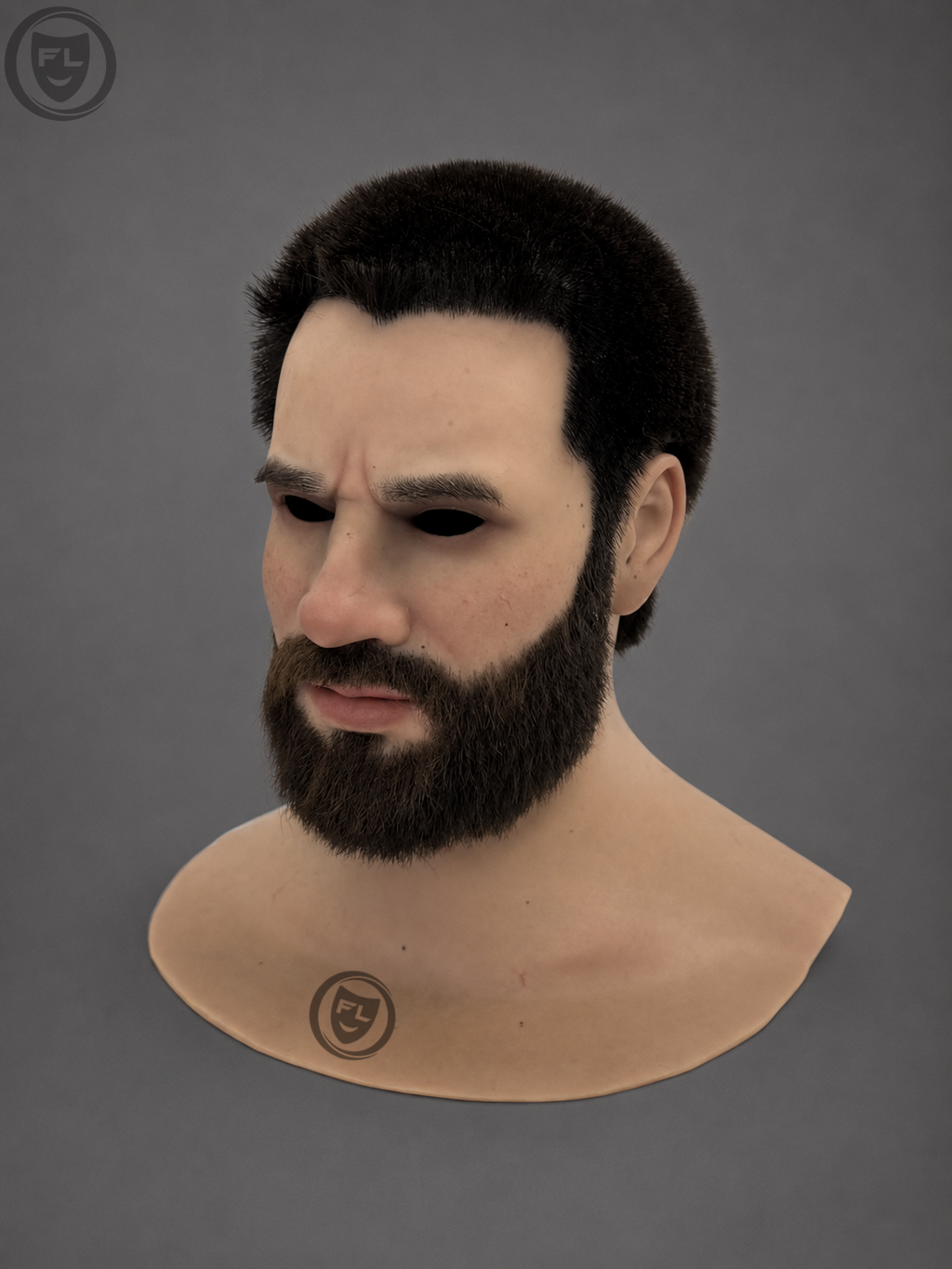 full head silicone mask right side profile with beard