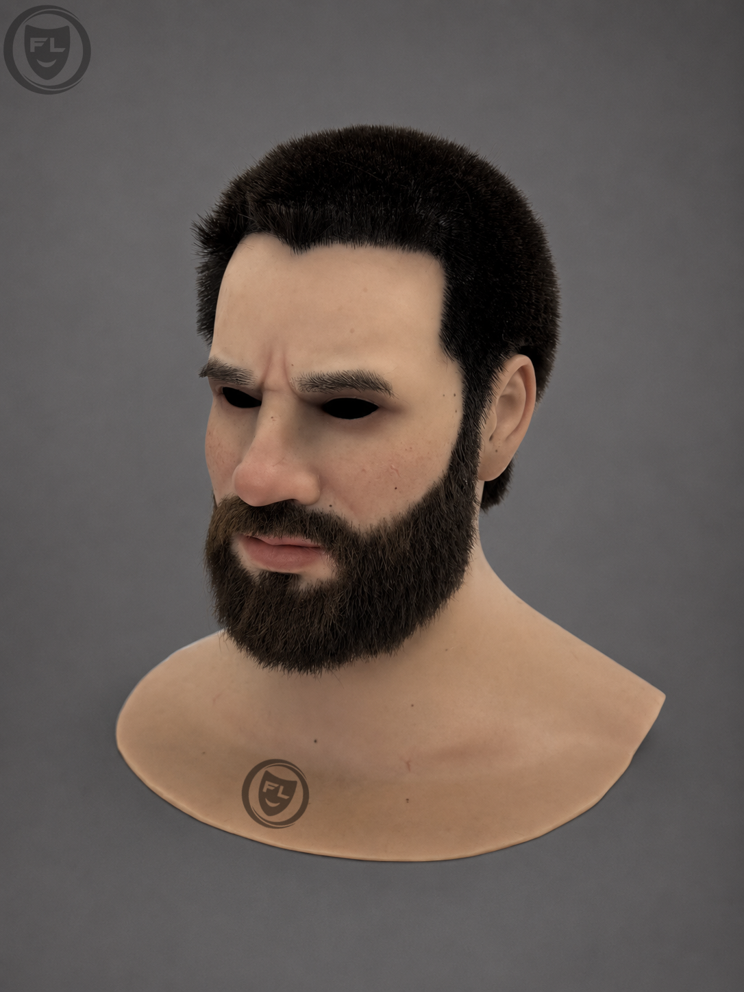 full head silicone mask right side profile with beard