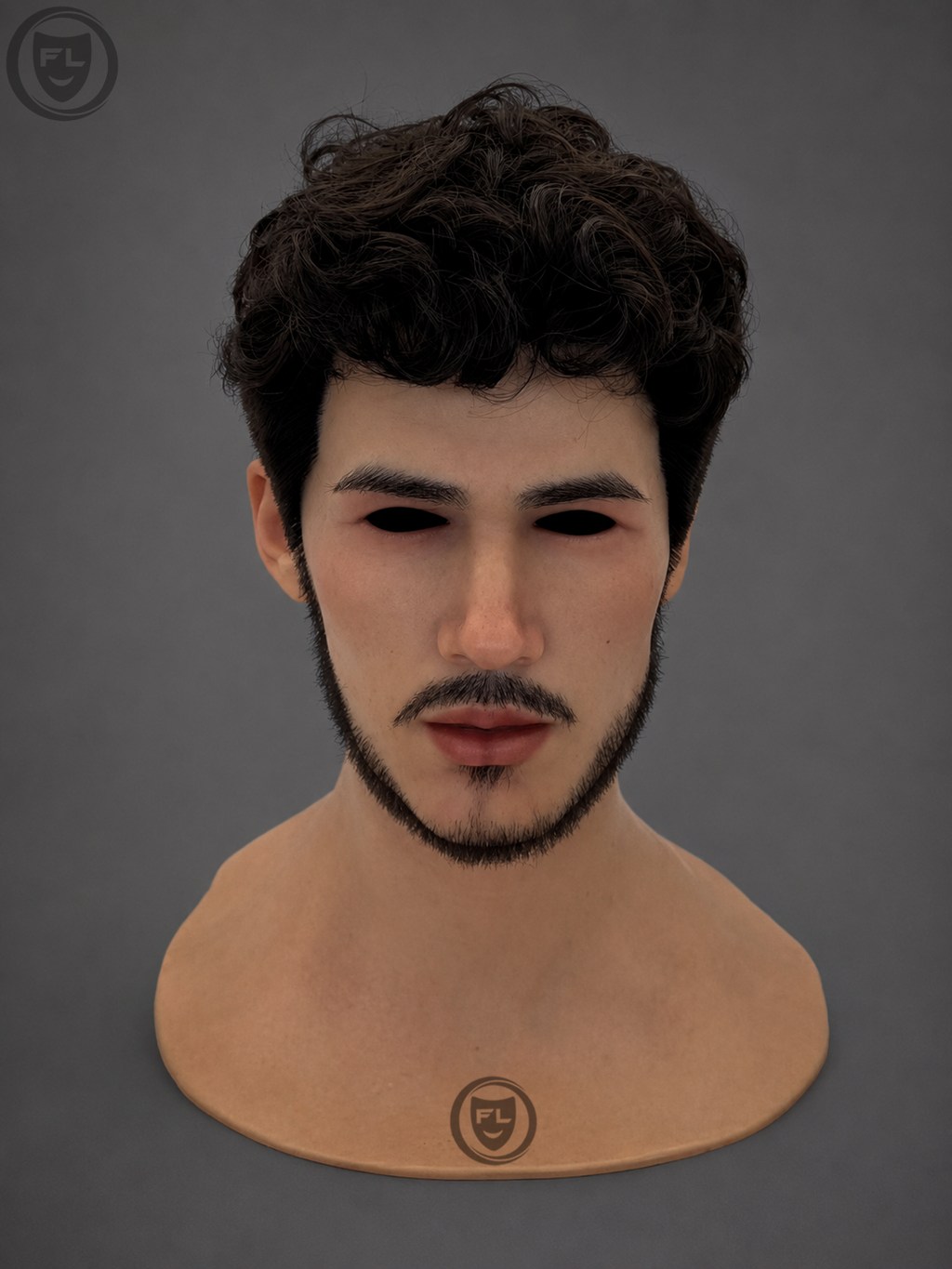 curly hair male silicone mask front view