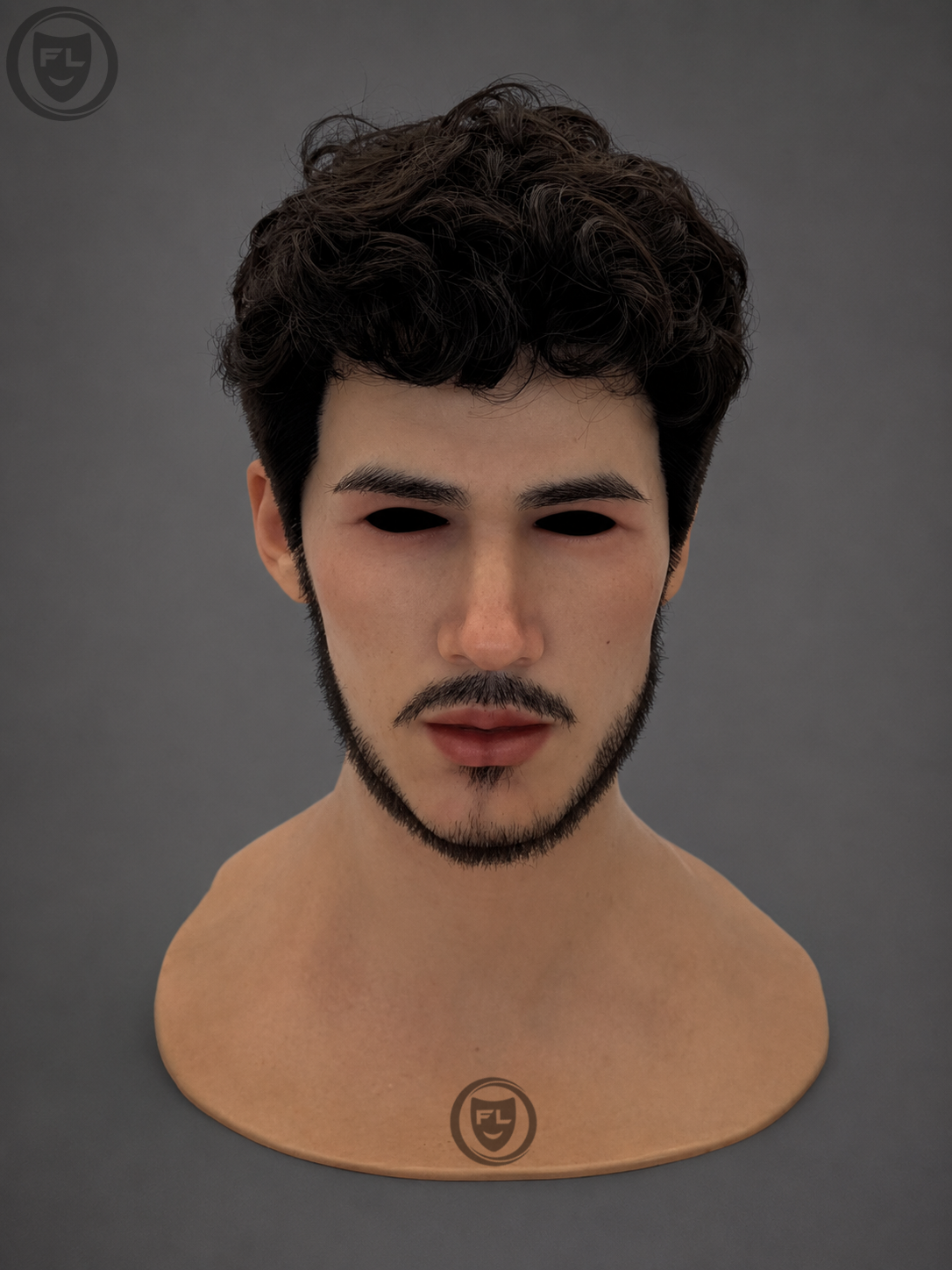 curly hair male silicone mask front view