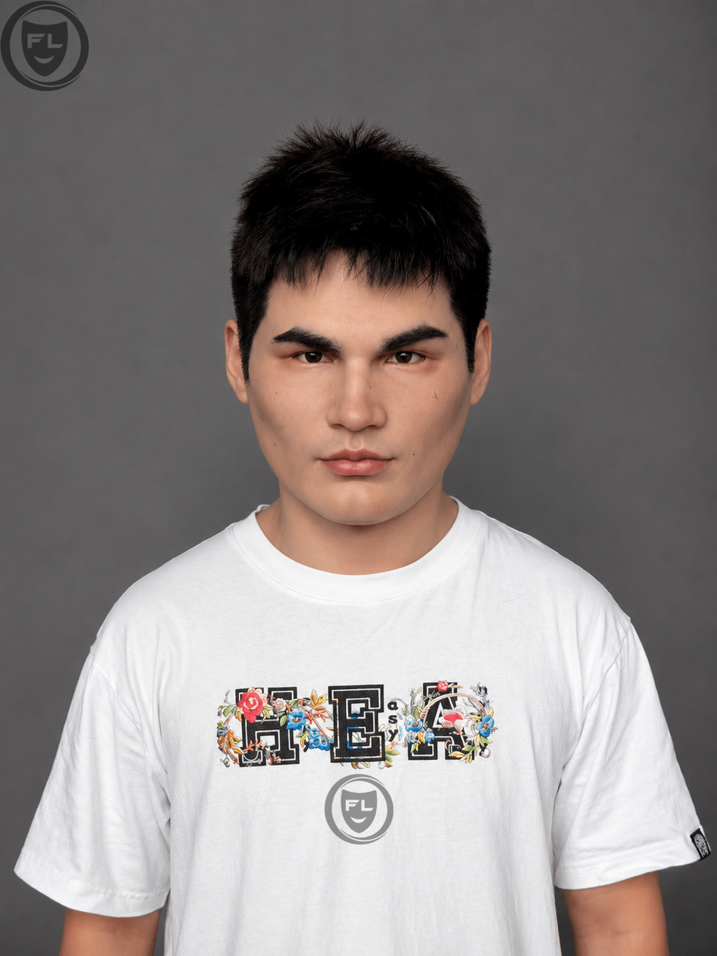 young male film production mask worn front view