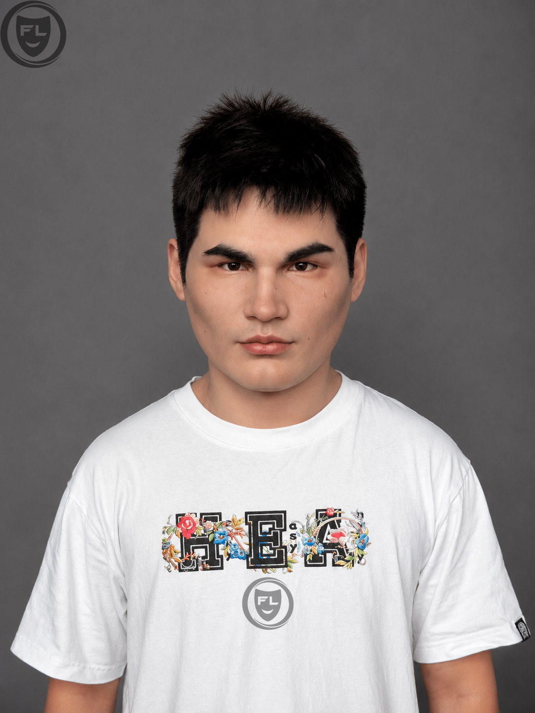 young male film production mask worn front view