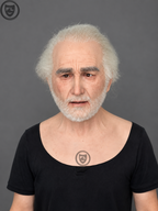 white hair elderly male silicone mask worn front view