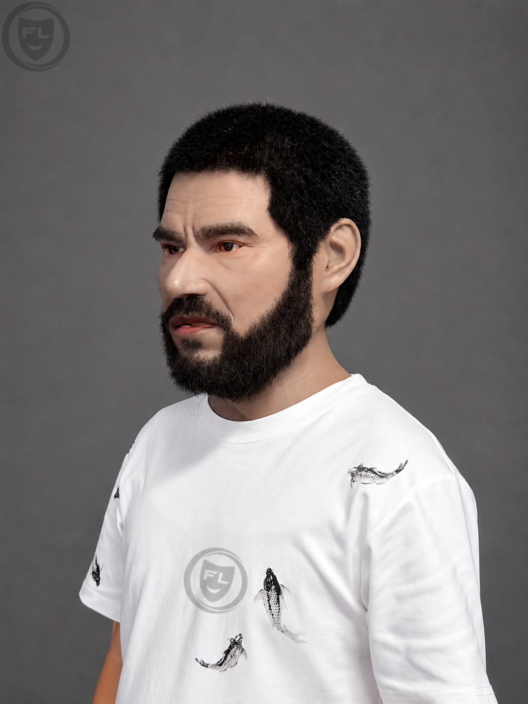 realistic bearded silicone mask three quarter side view
