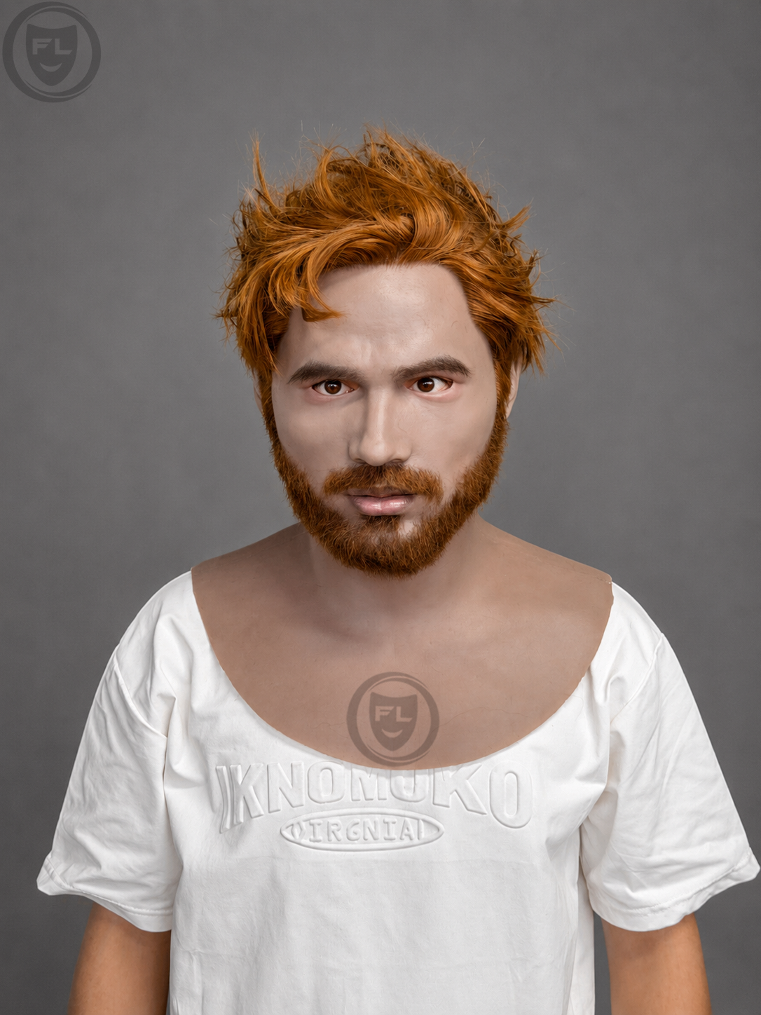 ginger hair male silicone mask worn front view