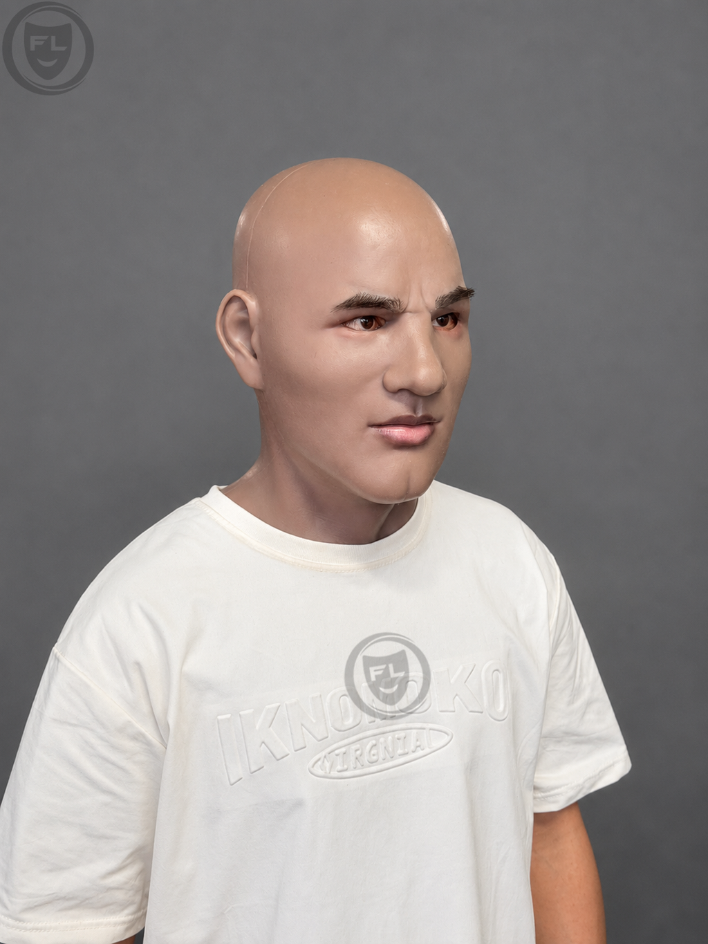 film production silicone mask worn side view