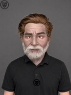 elderly male film production mask worn front view