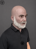 stern bald silicone mask worn side view